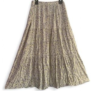 Rewind Floral White/Cream Yellow Purple Tiered Maxi Shirt with pockets size XL